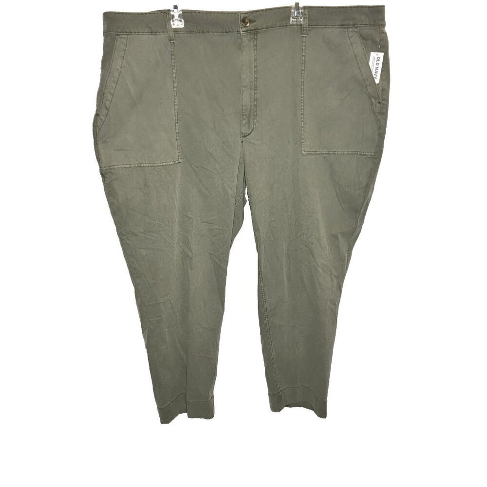 Old Navy Women’s Plus Size 26 High-Waisted Straight Canvas Workwear Pants Green